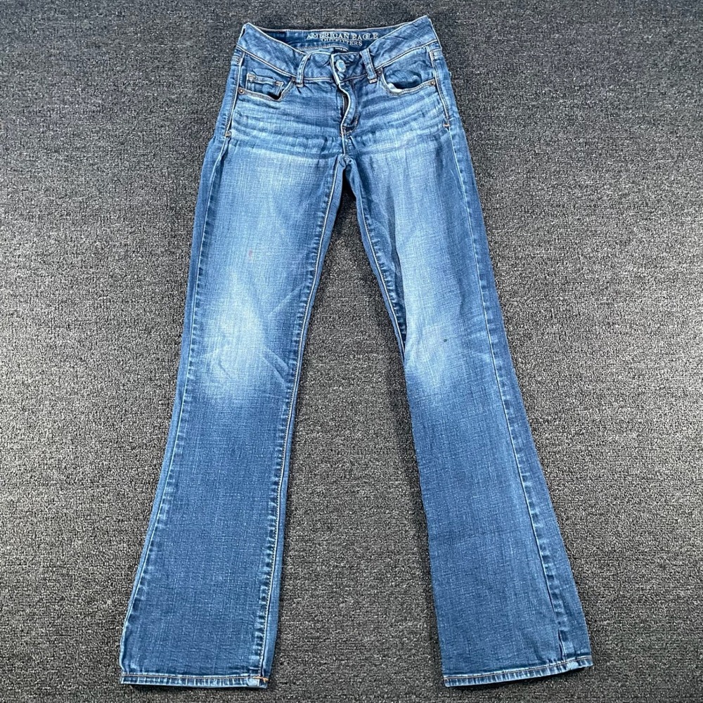 American Eagle Skinny Kick Jeans Womens 0 Medium Wash Good Super Stretch Flare